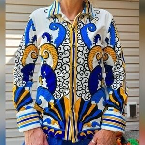 VINTAGE Authentic 60s Polyester Blouse with beautiful hippie pattern. Like Ne…